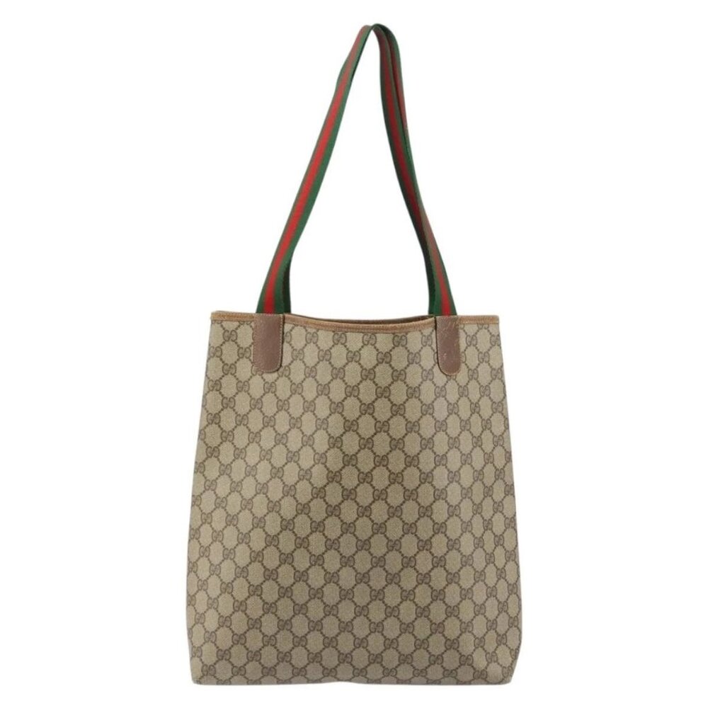 GUCCI GG Supreme Web Sherry Line Tote Bag PVC Beige Red 89 02 003 Auth ep12439 - Picture 4 of 15